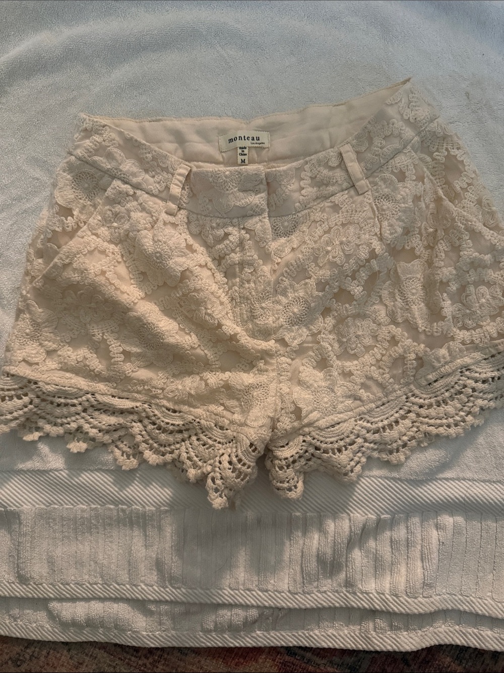 Monteau Cream Lace Crochet Trim Shorts